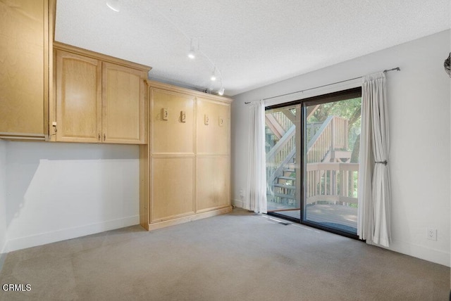 spare room with light carpet and a textured ceiling