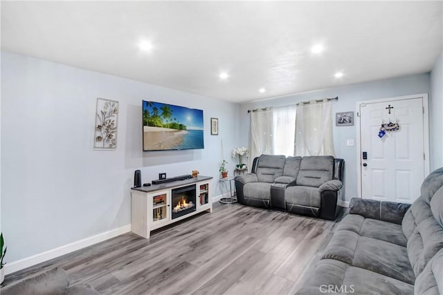 living room with light hardwood / wood-style flooring