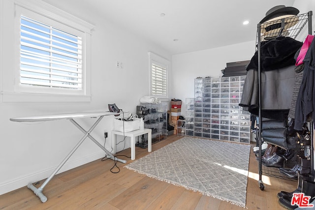 walk in closet with hardwood / wood-style flooring