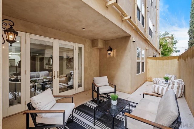 view of patio / terrace featuring outdoor lounge area and french doors