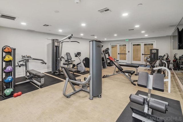 workout area with french doors