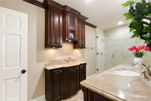 bathroom featuring vanity and walk in shower