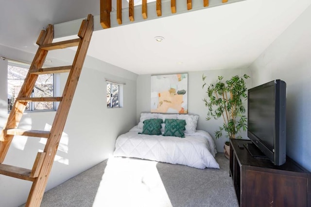 carpeted bedroom featuring multiple windows