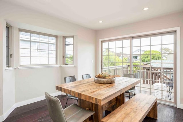 dining space featuring dark hardwood / wood-style floors