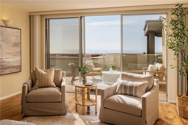 sitting room with light hardwood / wood-style flooring