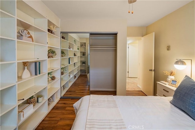 bedroom featuring a closet and dark hardwood / wood-style floors