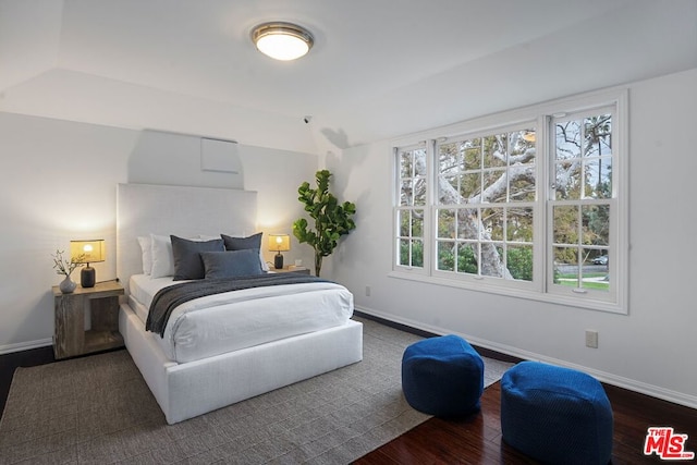 bedroom with dark hardwood / wood-style flooring