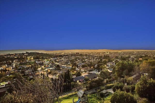 view of aerial view at dusk