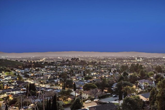 view of aerial view at dusk