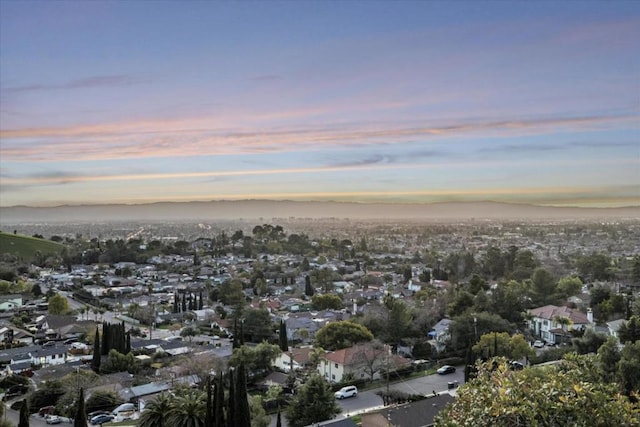 view of aerial view at dusk