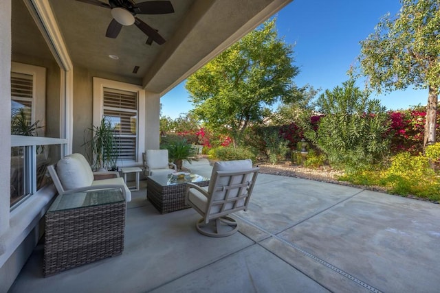 view of patio / terrace featuring an outdoor hangout area and ceiling fan