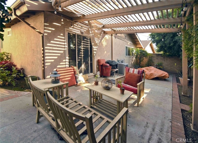 view of patio with cooling unit and a pergola