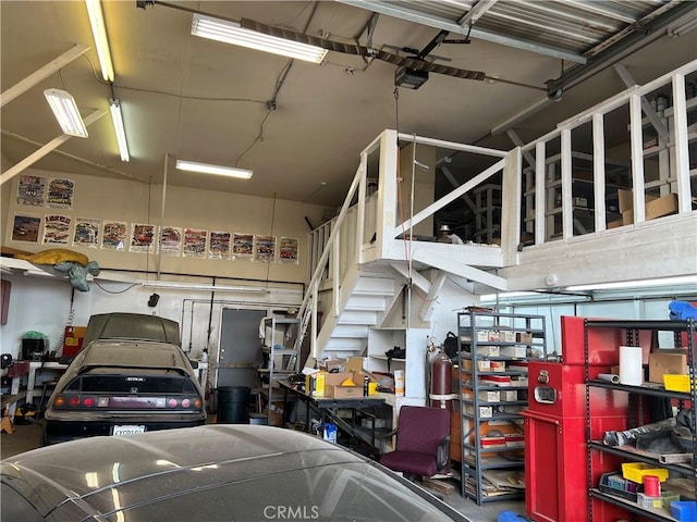 garage with a garage door opener