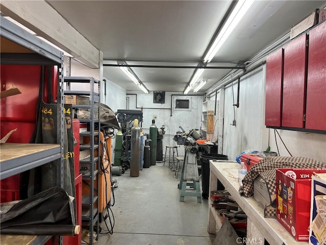 basement featuring a workshop area