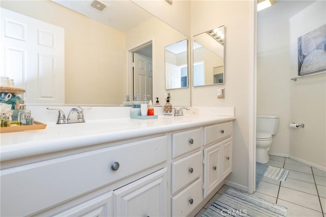 bathroom featuring tile patterned flooring, vanity, and toilet