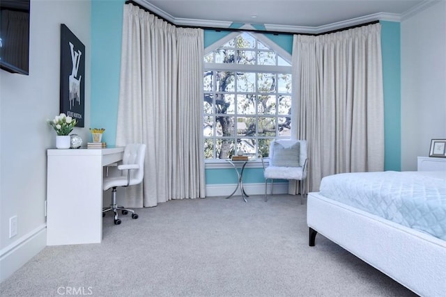 20514 Chatsboro Dr, Woodland Hills, CA 91364 - carpeted bedroom featuring multiple windows, an office area, crown molding, and baseboards