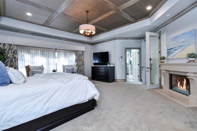 20514 Chatsboro Dr, Woodland Hills, CA 91364 - bedroom featuring carpet flooring, coffered ceiling, baseboards, ornamental molding, and recessed lighting