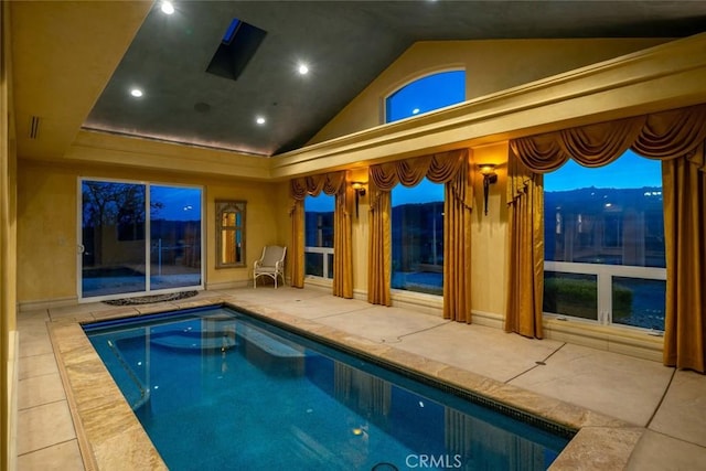 view of swimming pool featuring a mountain view