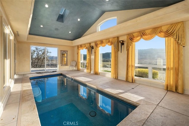 view of pool featuring a mountain view