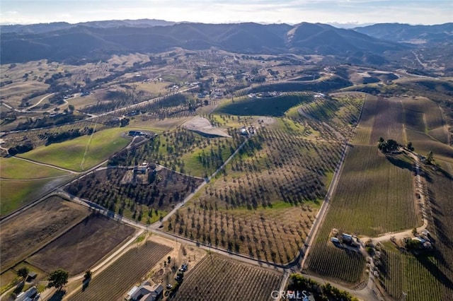 bird's eye view featuring a mountain view and a rural view
