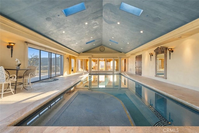 pool featuring a skylight