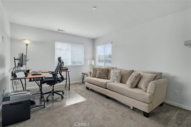 view of carpeted home office