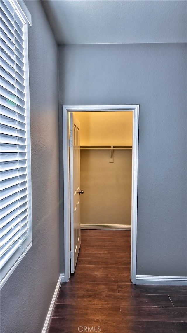 interior space with dark wood-type flooring