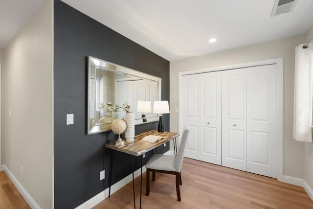 office area featuring light hardwood / wood-style floors