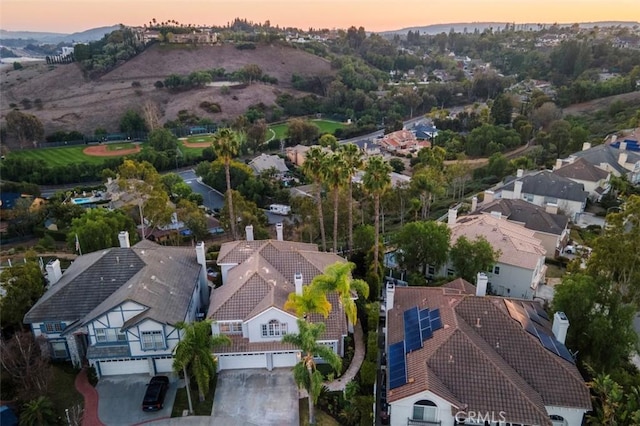 view of aerial view at dusk