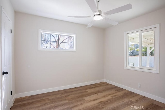 unfurnished room with hardwood / wood-style floors and ceiling fan