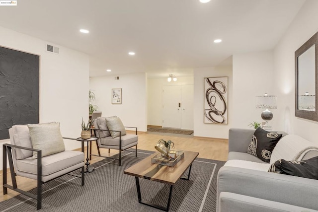 living room featuring light wood-type flooring