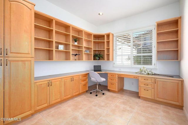 tiled home office with built in desk