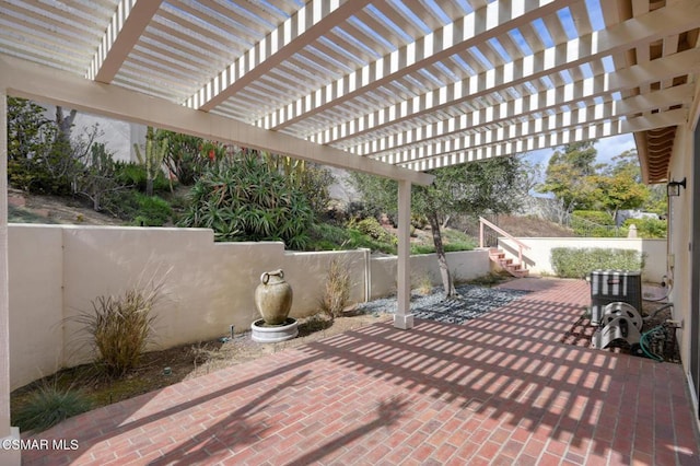 view of patio / terrace featuring a pergola and central air condition unit