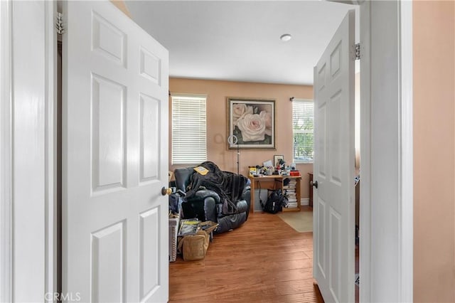 hallway featuring hardwood / wood-style flooring