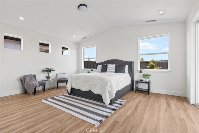 9 Harkness Ct, Chico, CA 95973 - bedroom featuring light wood-type flooring, vaulted ceiling, baseboards, and recessed lighting