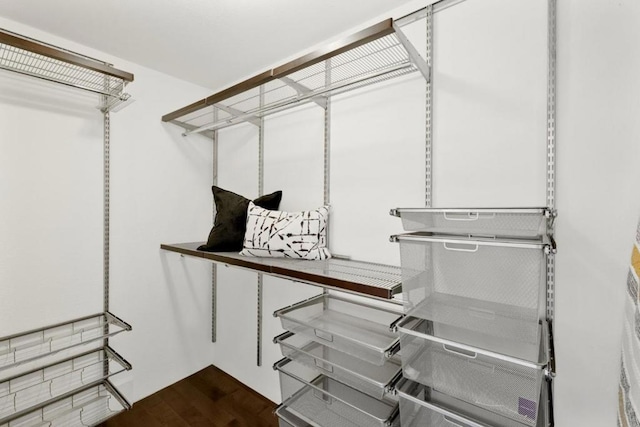 walk in closet with hardwood / wood-style floors