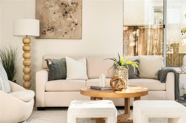 living room with log walls