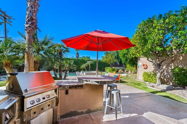 view of patio / terrace with an outdoor kitchen, area for grilling, and an outdoor bar