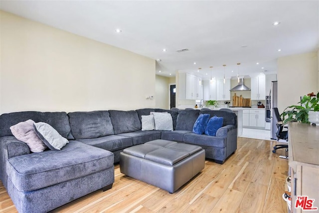 living room with light wood-type flooring