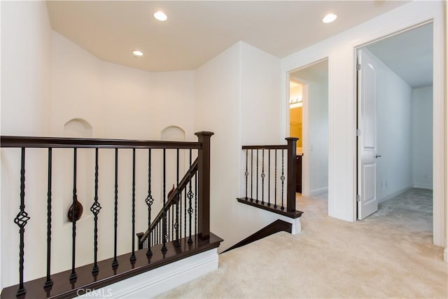 stairway featuring carpet floors