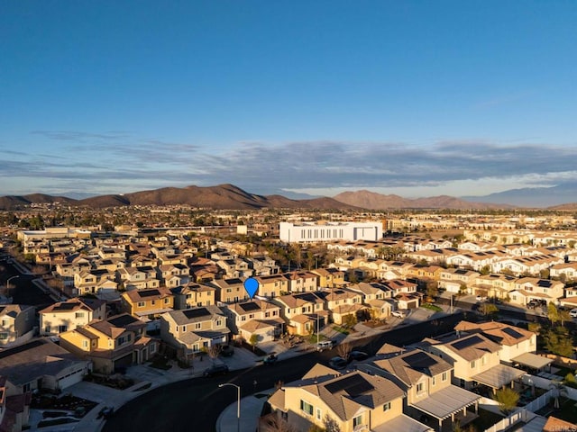 drone / aerial view featuring a mountain view