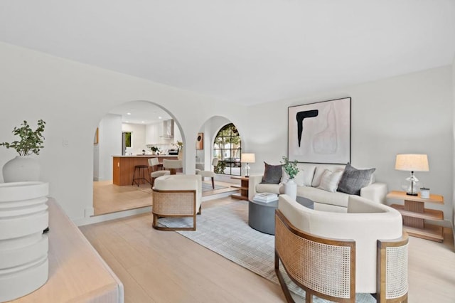 living room with light hardwood / wood-style flooring