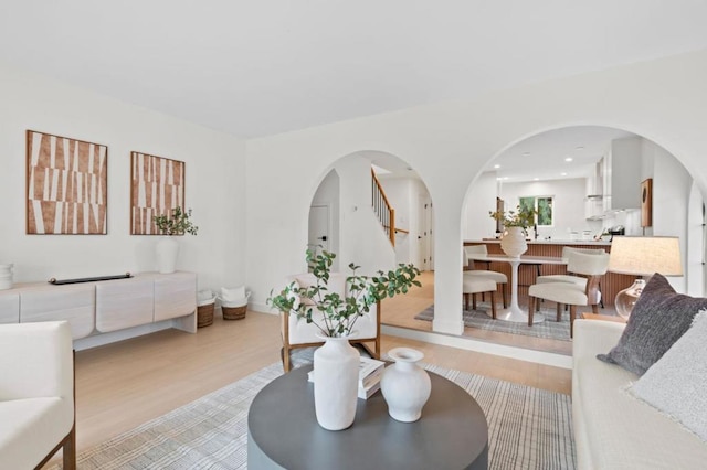 living room featuring light wood-type flooring