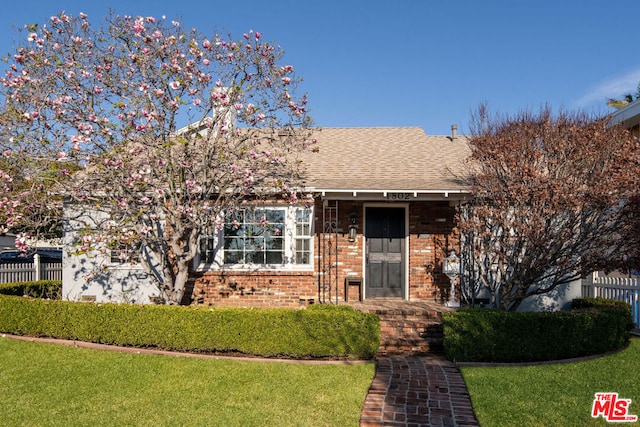 view of front of home featuring a front lawn