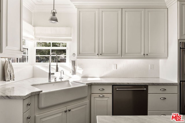 kitchen with white cabinetry, dishwasher, sink, and backsplash