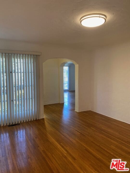 unfurnished room featuring dark wood-type flooring