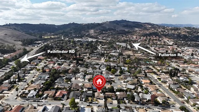 bird's eye view with a mountain view