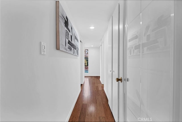 corridor with dark wood-type flooring