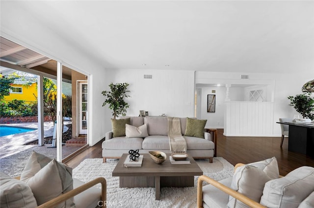 living room featuring wood-type flooring