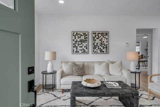 living room with light hardwood / wood-style flooring